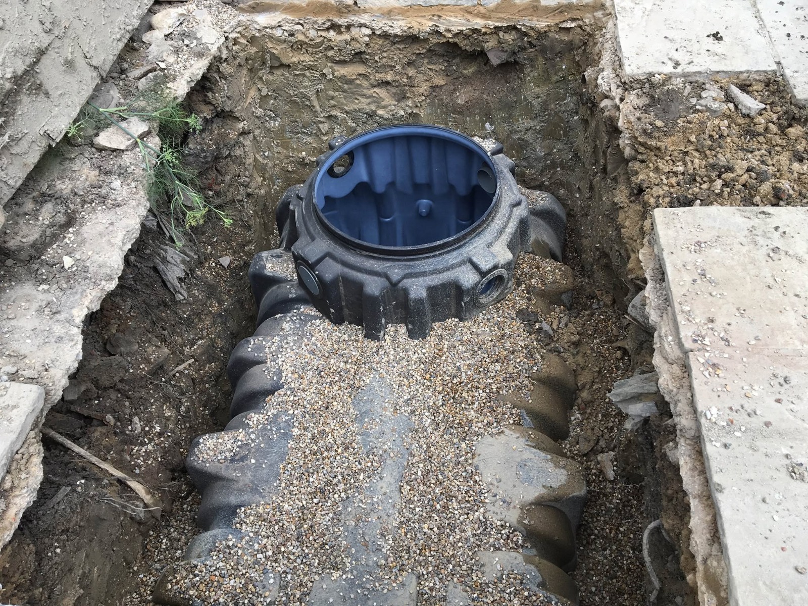 Soakaway crate installation in progress for a domestic surface-water drainage upgrade